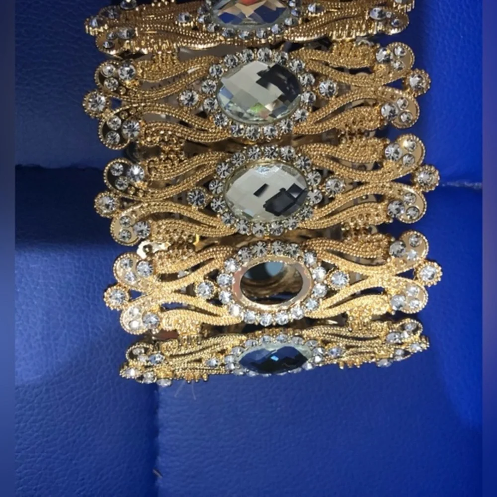 Natasha couture gold crystal glass baroque filigree‎ style cuff bracelet new